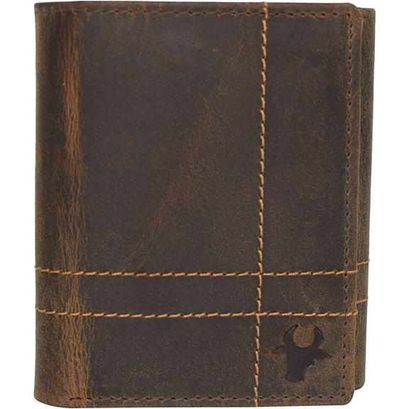 CAZORO Wallets for Men RFID Blocking Slim Trifold Vintage Leather Men's Wallet with Box Brown Logo