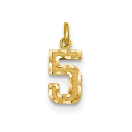 14K Yellow Gold Y Casted Small Diamond-Cut Number 5 Charm (20mm x 7mm)