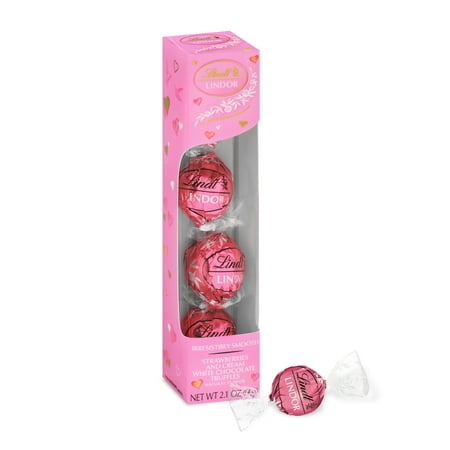 Lindt Lindor Strawberries and Cream White Chocolate Candy Truffles, 2.1 oz. Gift Box