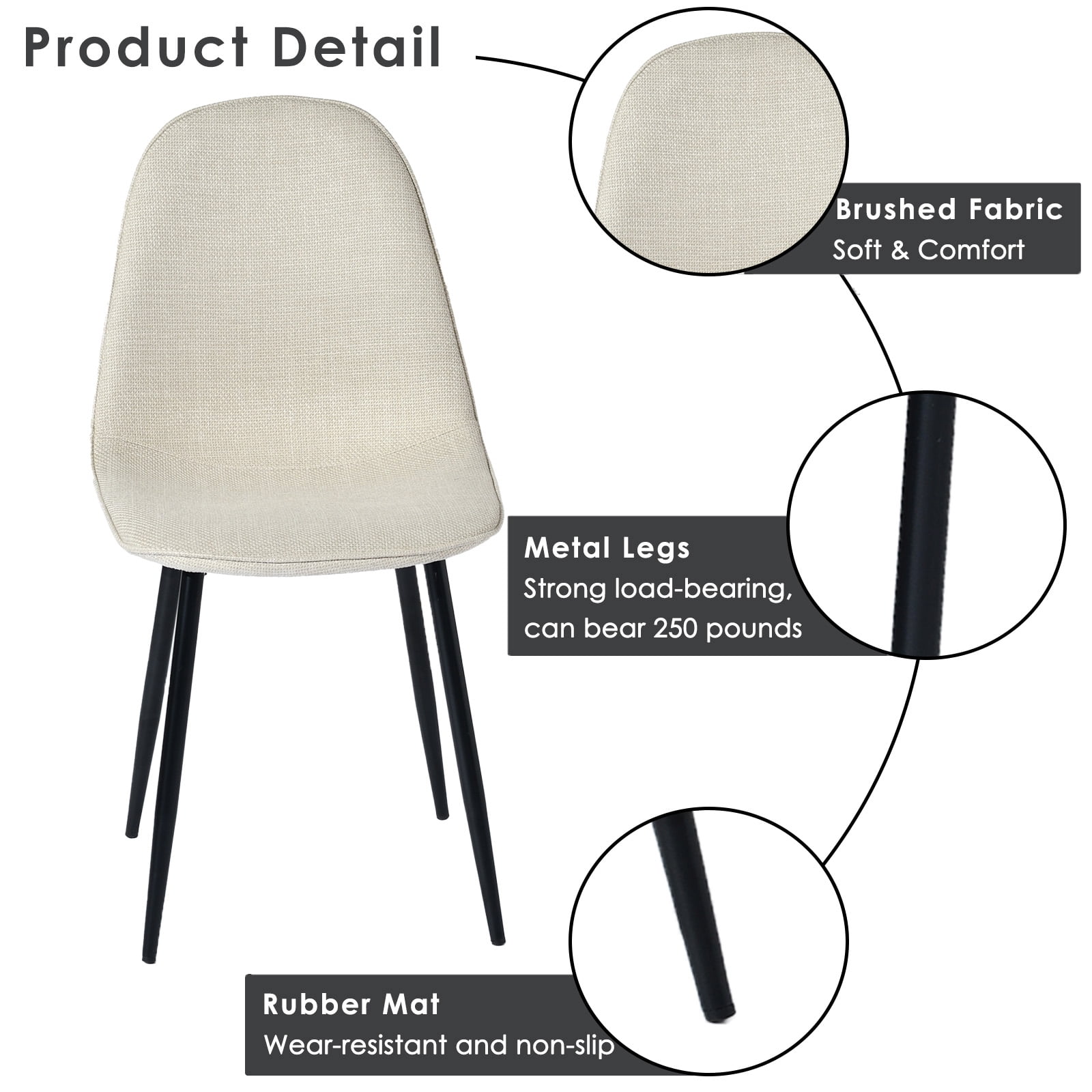 Homy Casa Dining Chair Set of 4, Upholstered Linen-Look Modern Kitchen Seating Chairs, Linen Beige