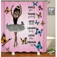 thumbnail image 3 of Juego de 4 cortinas de ducha afroamericanas con diseño de rosas en azul real, decoración de baño con diseño de mariposas florales, mujer afroamericana, niña negra, cortina de ducha de tela, 3 of 7