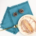 thumbnail image 3 of Ksopiavobs Handmade Cloth Napkins, Linen Cloth Napkins with Fringe, 18 x 18 Inches Set of 4 Versatile Handmade Square Rustic Fringe Napkins for Dinner, Wedding and Parties, Peacock Blue, 3 of 6