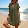 thumbnail image 5 of ClodeEU Women's Collared Short Sleeve V Neck Mini Shirt Dress,Casual Loose Flowy Summer Sundress Army Green,Women's Plus L, 5 of 7