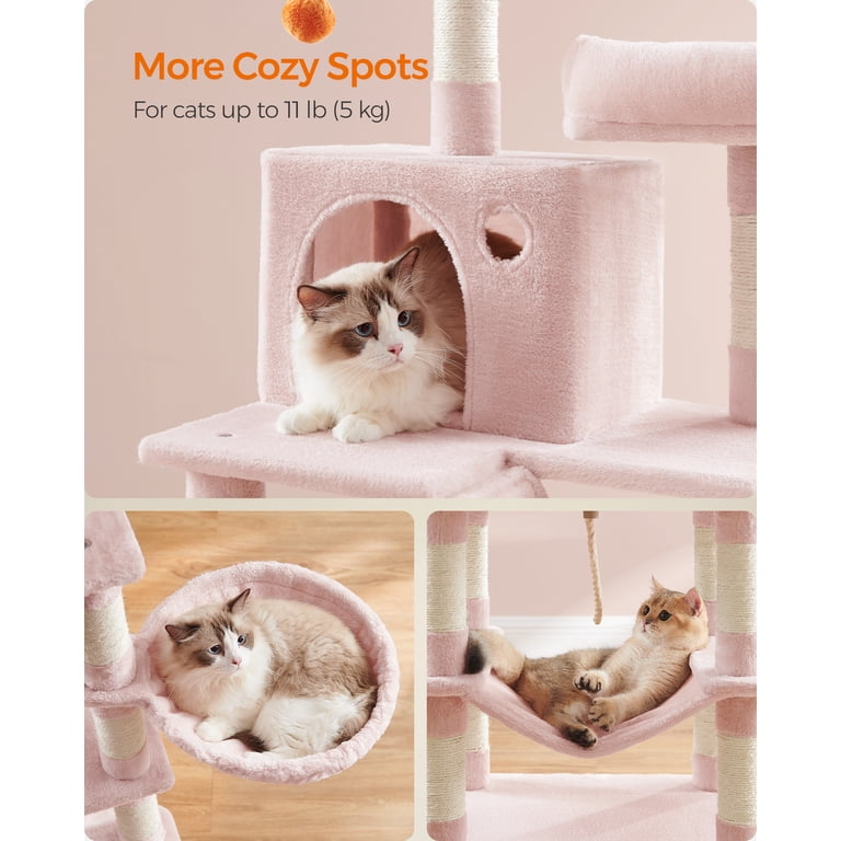 HYABi 48 Inch Cat Tree Tower With Hanging Basket & Condo - Multi-Level Playhouse With Sisal Scratching Posts