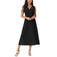 thumbnail image 2 of Unique Bargains Robe Midi Plissée Sans Manches Décontractée Taille Haute Col en V Noir TG, 2 of 5