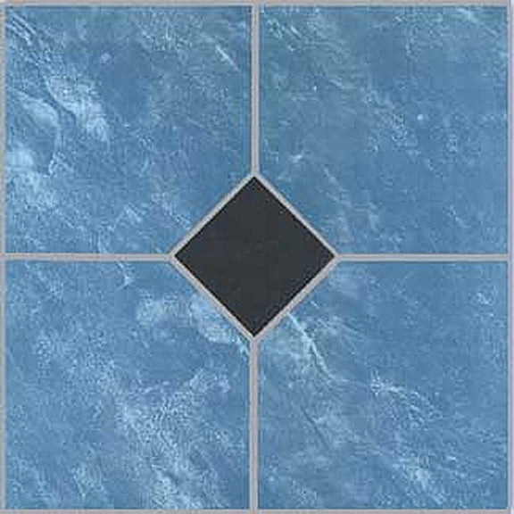 PowerSellerUSA Vinyl Self Adhesive Floor Tiles, 12x12 inches with 1.2 mm Thick 100-Pieces Contemporary Design Peel and Stick Floor Tile Stickers, Square Flooring Tiles for Kitchen, Blue Square