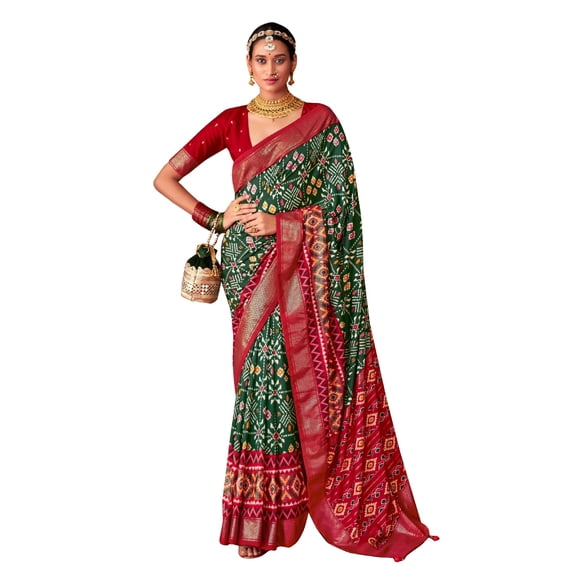 Traditional Ethnicwear Lunar Green Cotton Silk Ikkat Print Saree