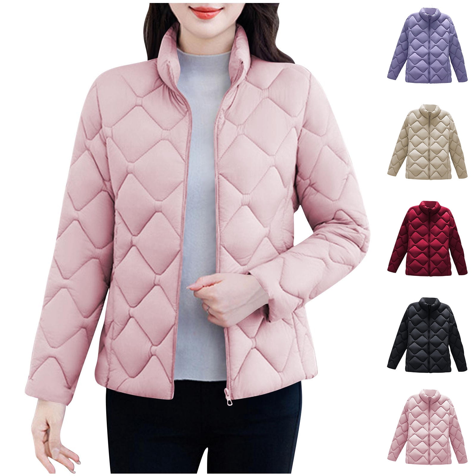 UPPADA Women's Winter Quilted Jackets Lightweight Puffer Coats Quilted Padded Full-Zip Outerwear Water-Resistant Winter Coat with Pockets,Puffer Jacket Red,XXXXL