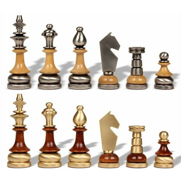 Silhouette Knight Brass & Wood Chess Set by Italfama