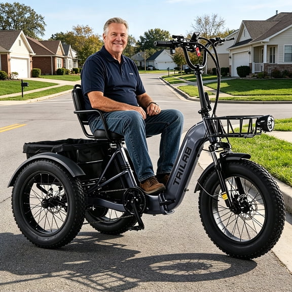 AUU 500W 48V Folding Electric Tricycle for Adults – 20"x4.0" Fat Tire 3-Wheel E-Trike with Removable Battery, 400 lb Capacity, Step-Thru Aluminum Frame, Push-Button Reverse, UL2849 Certified