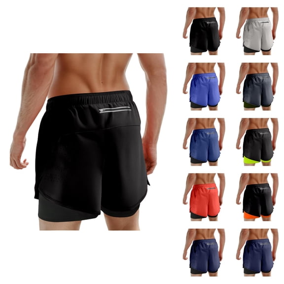 Gym Shorts Men Summer Casual Elastic Waist Double Layer Breathable Athletic Workout Running Shorts with Pockets
