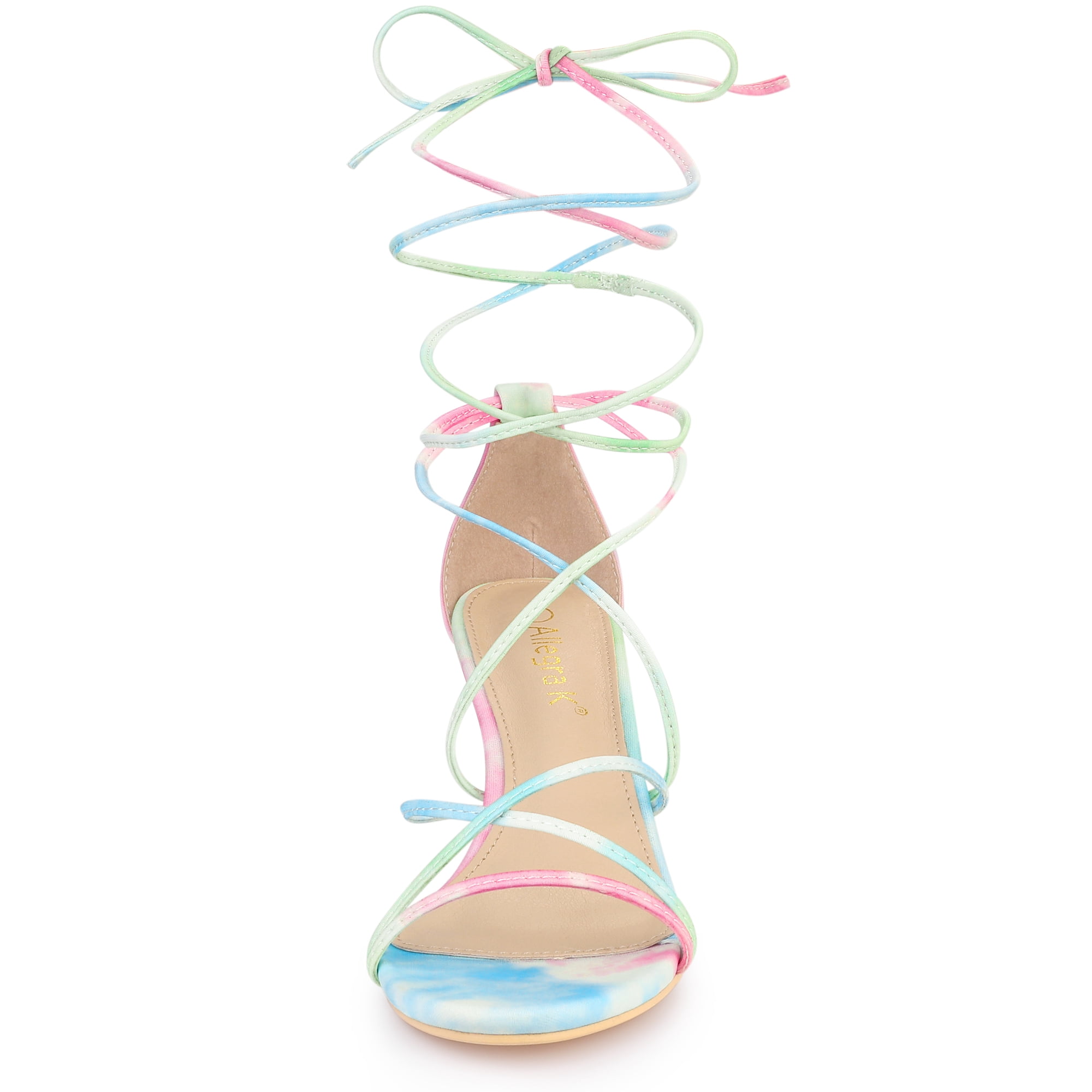 Allegra K Women's Tie Dye Lace-Up Chunky Heel Sandals - Pink, Size 9 M US, 3-Inch Heel - View #4