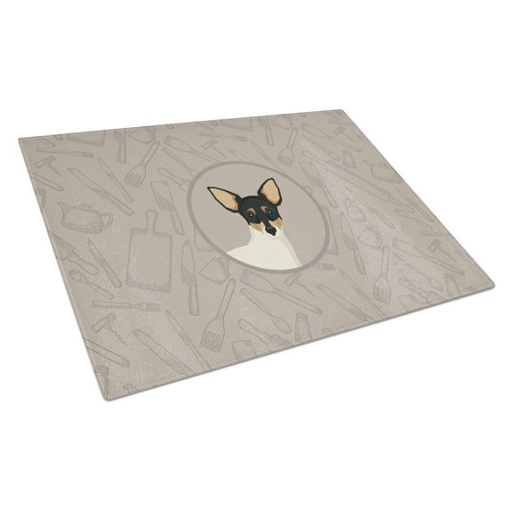 Toy Fox Terrier In the Kitchen Glass Cutting Board Large
