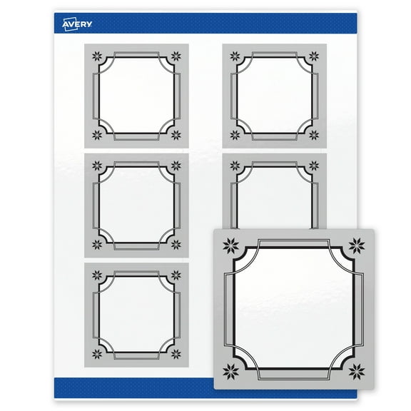 Avery Labels, 3" x 3", Silver-Metallic Black, Glossy, 60ct