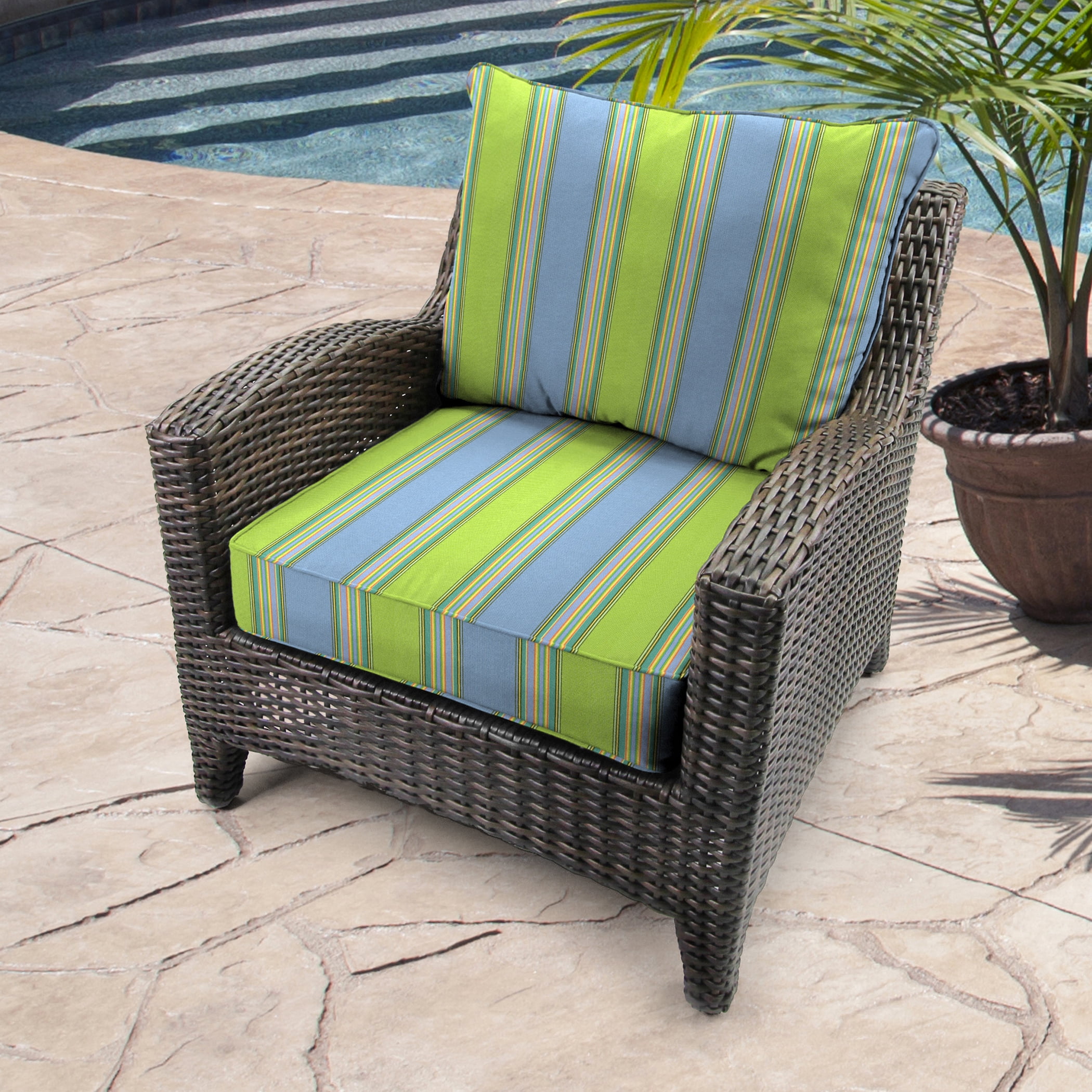 Jordan Manufacturing Sunbrella 46.5" x 24" Bravada Limelight Multicolor Stripe Rectangular Outdoor Deep Seat Chair Cushion Set with Welt