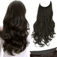 thumbnail image 1 of SARLA Extensiones de cabello de alambre invisible con 3 clips de largo sintético ondulado rizado postizo ajustable transparente diadema para mujeres 18 pulgadas negro marrón, 1 of 5