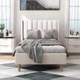 thumbnail image 2 of alazyhome Twin Size Upholstered Platform Bed Frame, Easy Assemble, Beige, 2 of 6