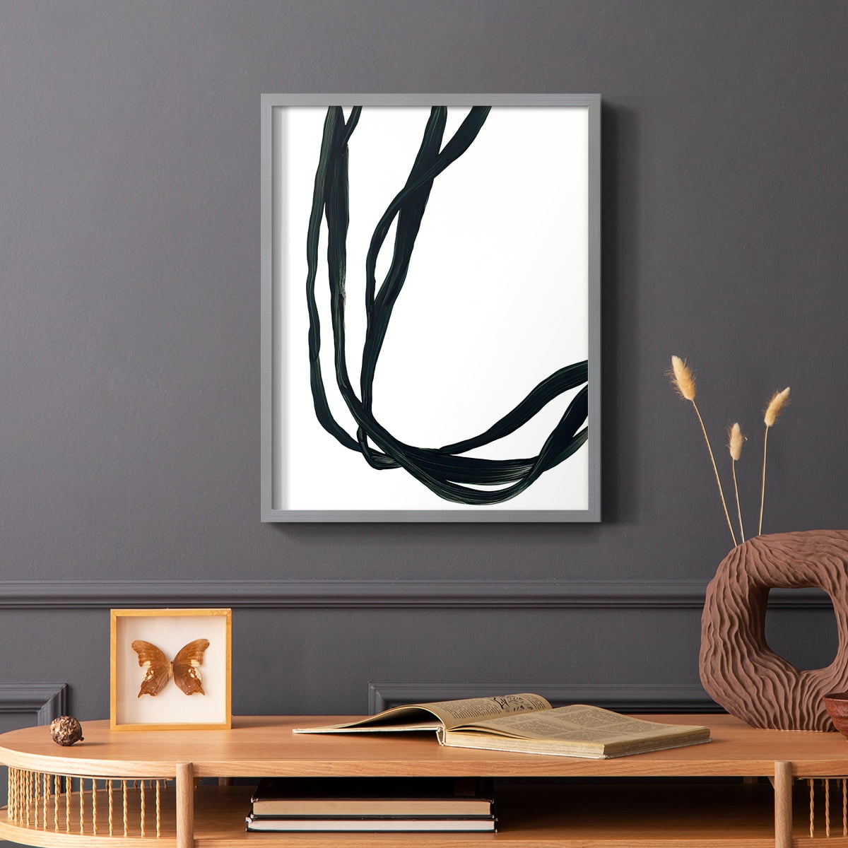 Onyx Ribbon II in Gray Solid Wood 11 x 14 Framed Print