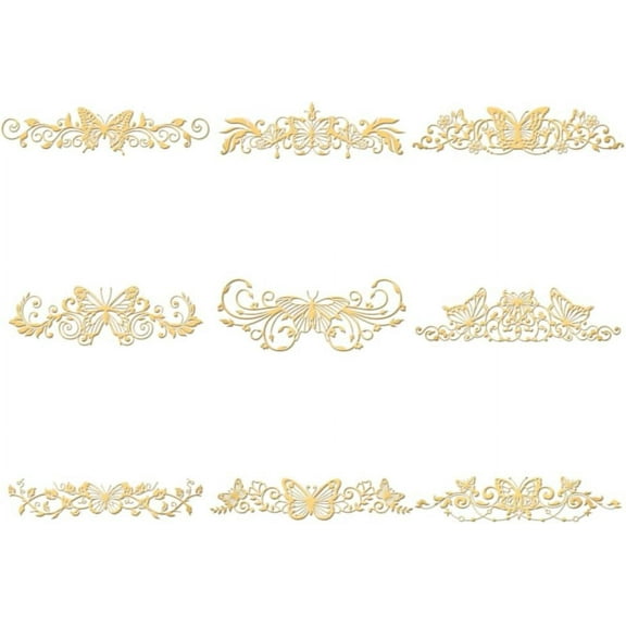 9pcs 1.6x1.6 inch Golden Metal Stickers Butterfly Scroll Metal Stickers Self Adhesive Stickers Golden Epoxy Stickers Animal Theme Sticker