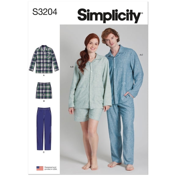 Simplicity Sewing Pattern 3204 - Unisex Pajamas, Size: A (XS-XXL)