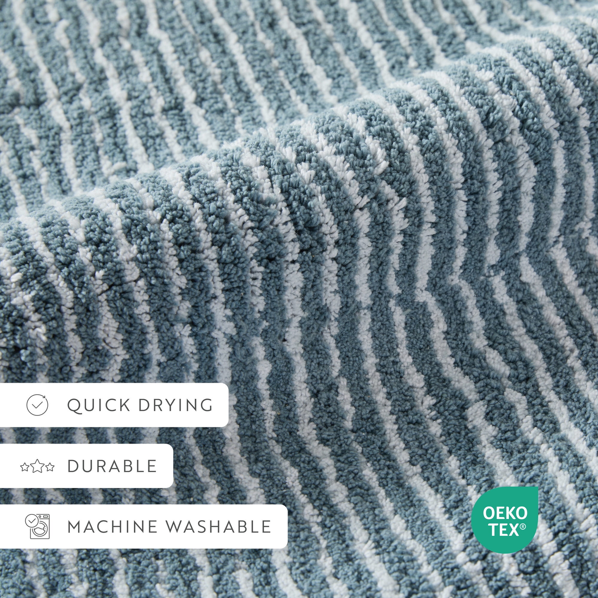 Noble Linens Pinstripe Cotton Bath Mat, 24 in x 17 in, Light Blue