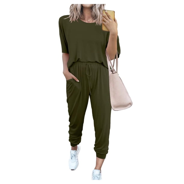 Conjunto Deportivo PRETTYGARDEN de Dos Piezas para Mujer, Color Verde Militar, Talla L