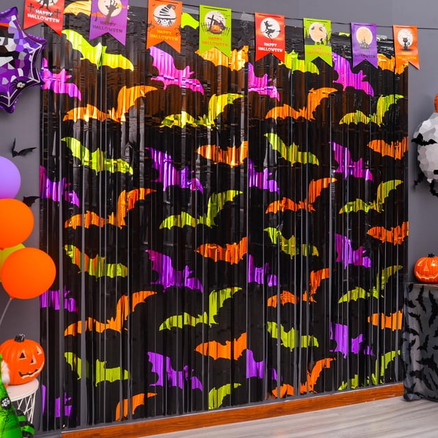 Cortinas con flecos de aluminio Mega-L para decoración de fiesta de Halloween, paquete de 2