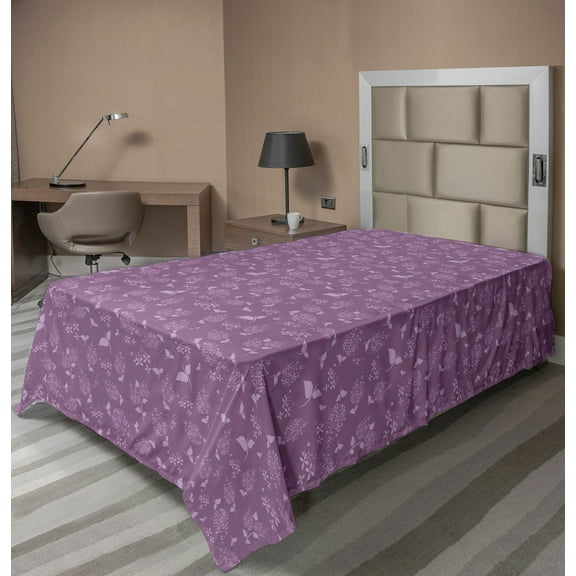 Ambesonne Floral Flat Sheet, Monochrome Lilac Flowers, Twin Size, Lilac and Pale Purple