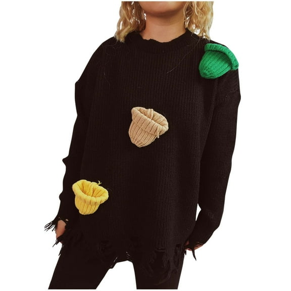 Turilly Womens Solid Color Christmas Loose Knit Sweater Round Neck Sweater