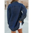 thumbnail image 3 of Plus Size Women's Denim Jean Jacket Long Sleeve Boyfriend Denim Jacket Coat Blue XL Female, 3 of 9