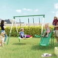 thumbnail image 2 of Qaba Metal Swing Set with Slide, Heavy Duty Swing Set, Dark Green, 2 of 10