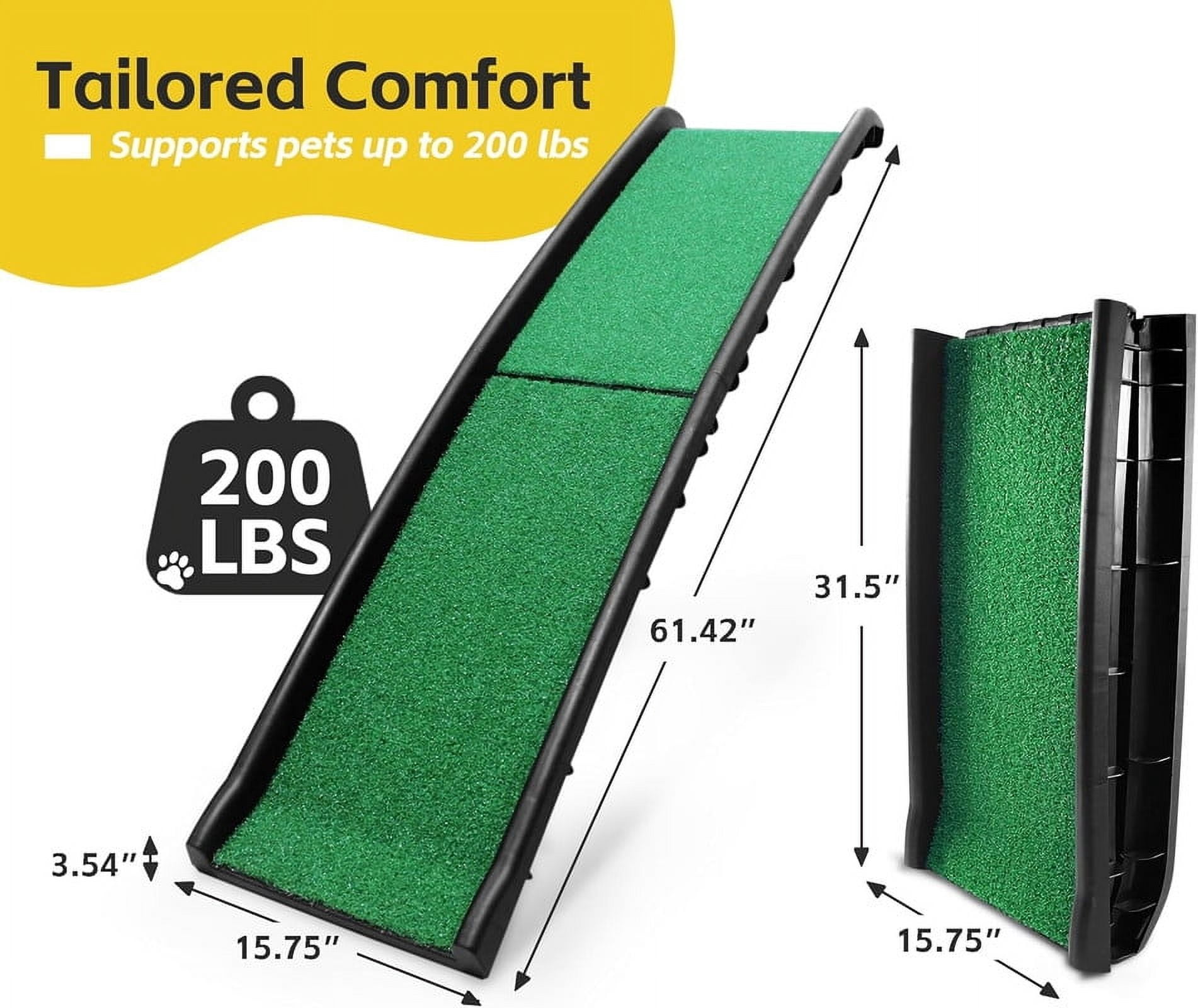PawStep 51114 Pet Ramp with Poly Grass - Folding, Portable Dog Ramp for Cars, SUV & Trucks - Non-Slip Surface - Lightweight & Durable - Supports Large Dogs up to 200 lbs