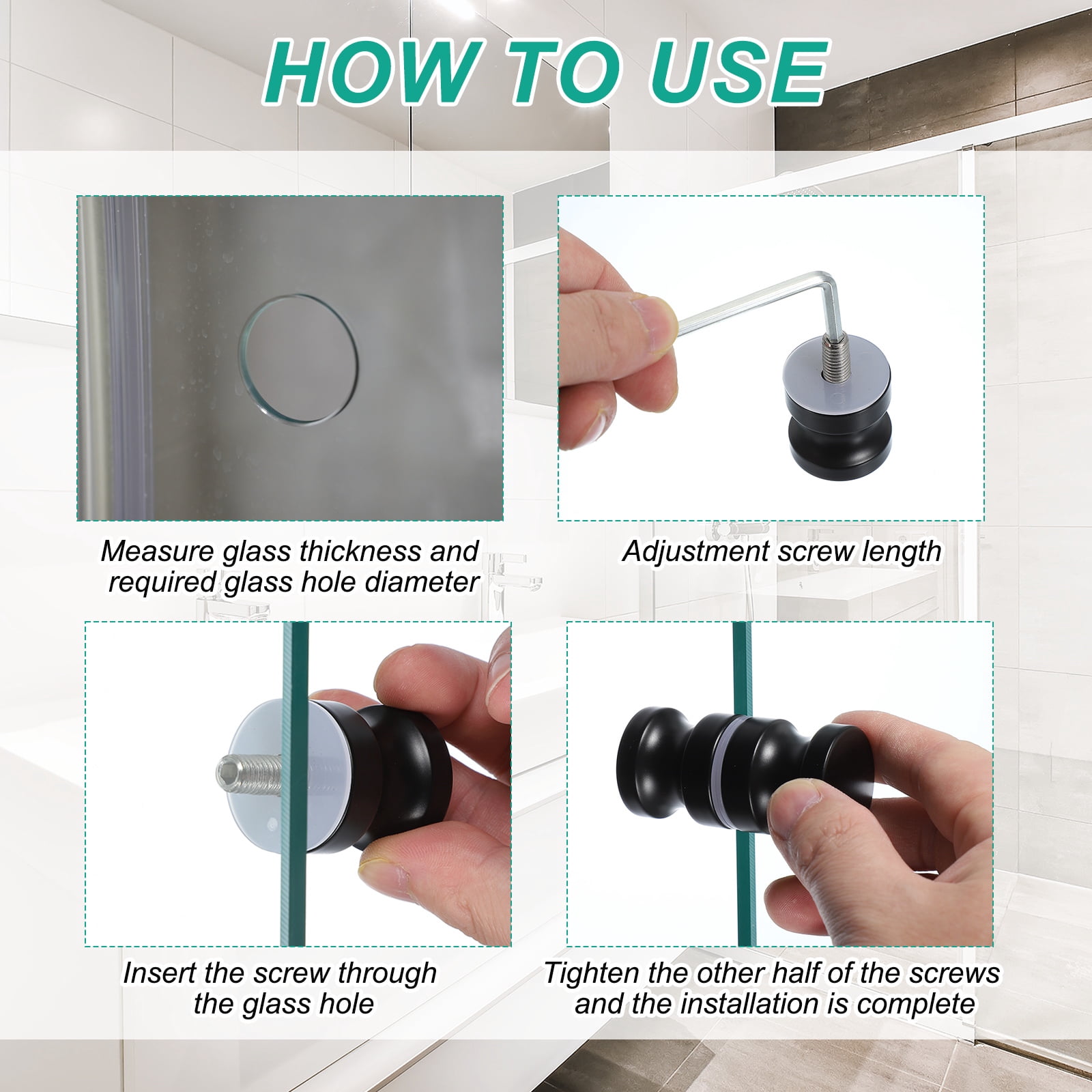 Uxcell Glass Shower Door Handle, Stainless Steel Back-to-Back Shower Door Knob for Bathroom and Sliding Doors Black