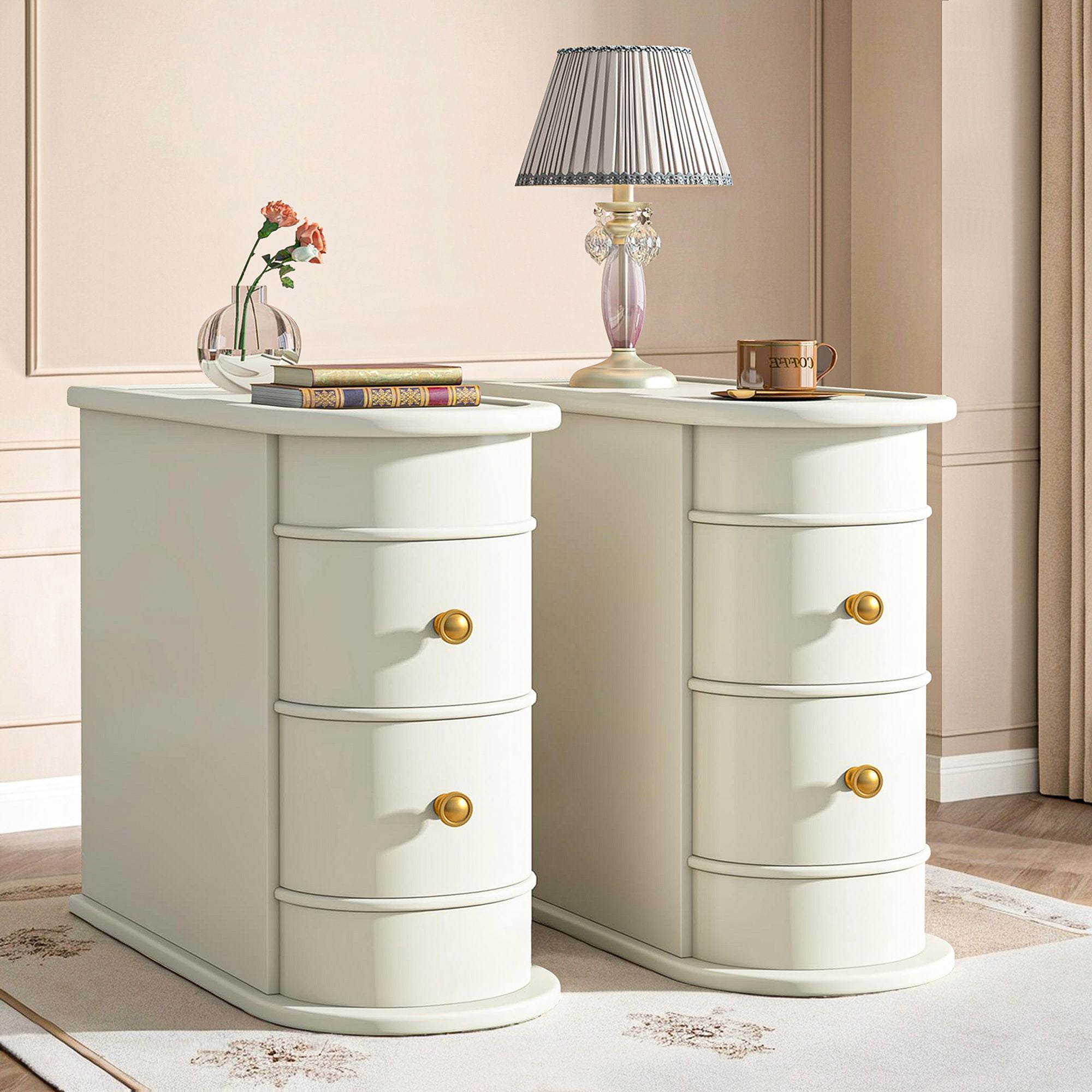 Demi Bonn Narrow Side Table with 2 Drawers, Wood Side End Table, Nightstand and Bedside Table with Storage, for Small Spaces, White