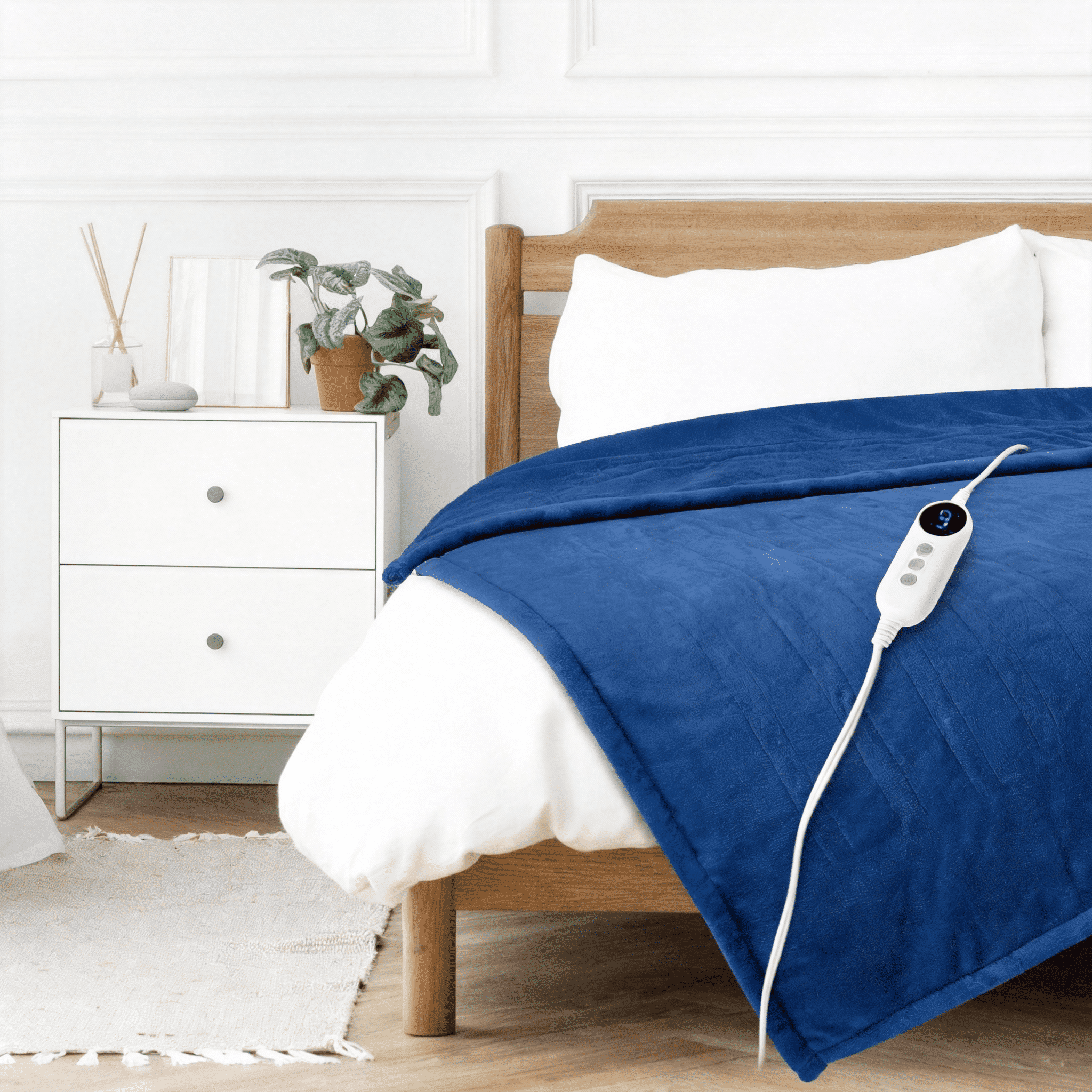 Vccoem Dual Control Heated Throw Blanket, Queen Size 84"x90", Dual-Sided Flannel & Sherpa, 9 Heat Settings, 2-10 Hour Auto Shut-off, Machine Washable Electric Blanket for Couch & Bed, Navy Blue