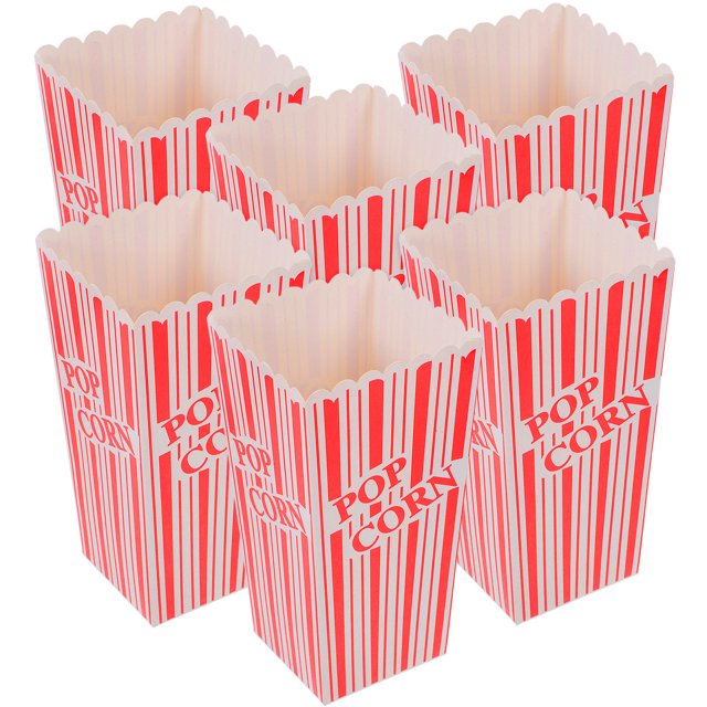 Miangastore 6pcs Disposable Popcorn Paper Cups Stripy Paper Popcorn Box French Fries Containers for Party