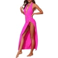 thumbnail image 4 of Conjuntos de baño de dos piezas con escote en V profundo y hebilla para mujeres, tops halter y falda larga, trajes de baño color rosa rojo, talla X-Large, 4 of 5