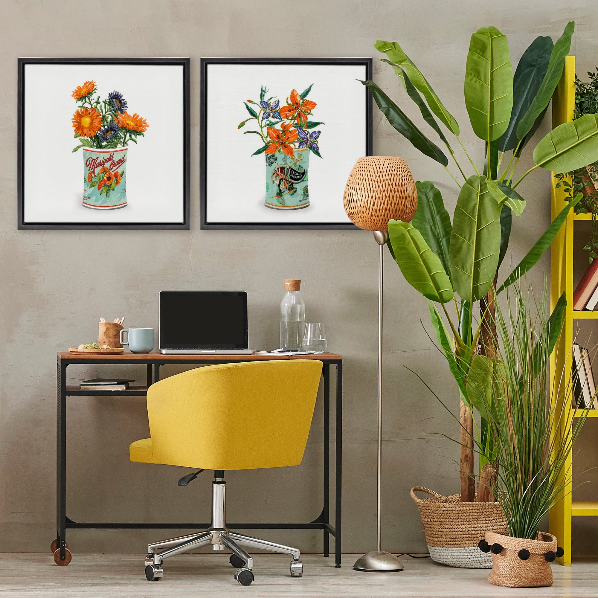 Stupell Industries Nostalgic Marigold & Lily Bouquets 2 Piece Black Framed Floater Canvas Set, design by Val Rhodes