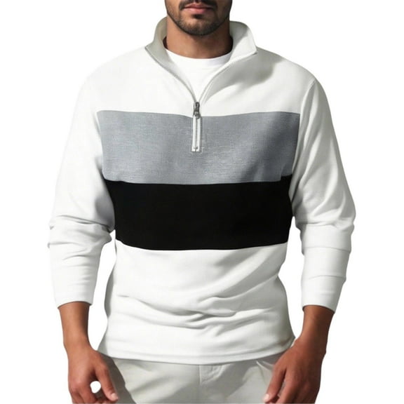 Plebaso Men's Tops Quarter Zipper Colorblock Pullover Lightweight Casual Long Sleeve Mens Sweatshirts