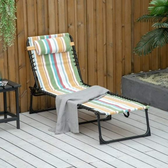 Black Metal Outdoor Chaise Lounge with 4-Position Adjustable Backrest for Patio, Deck, and Poolside