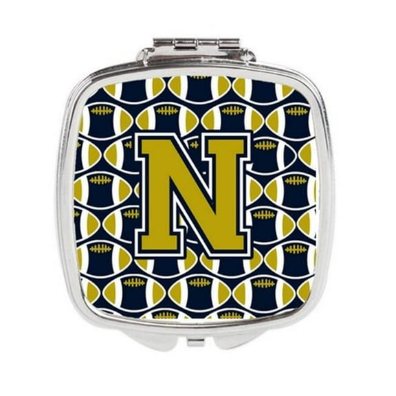 Carolines Treasures  Letter N Football Blue & Gold Compact Mirror
