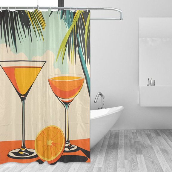 Yayeee Shower Curtain with Hooks 72"x72" Waterproof Fabric Bathroom Hanging Decor, Mid Century Glasses