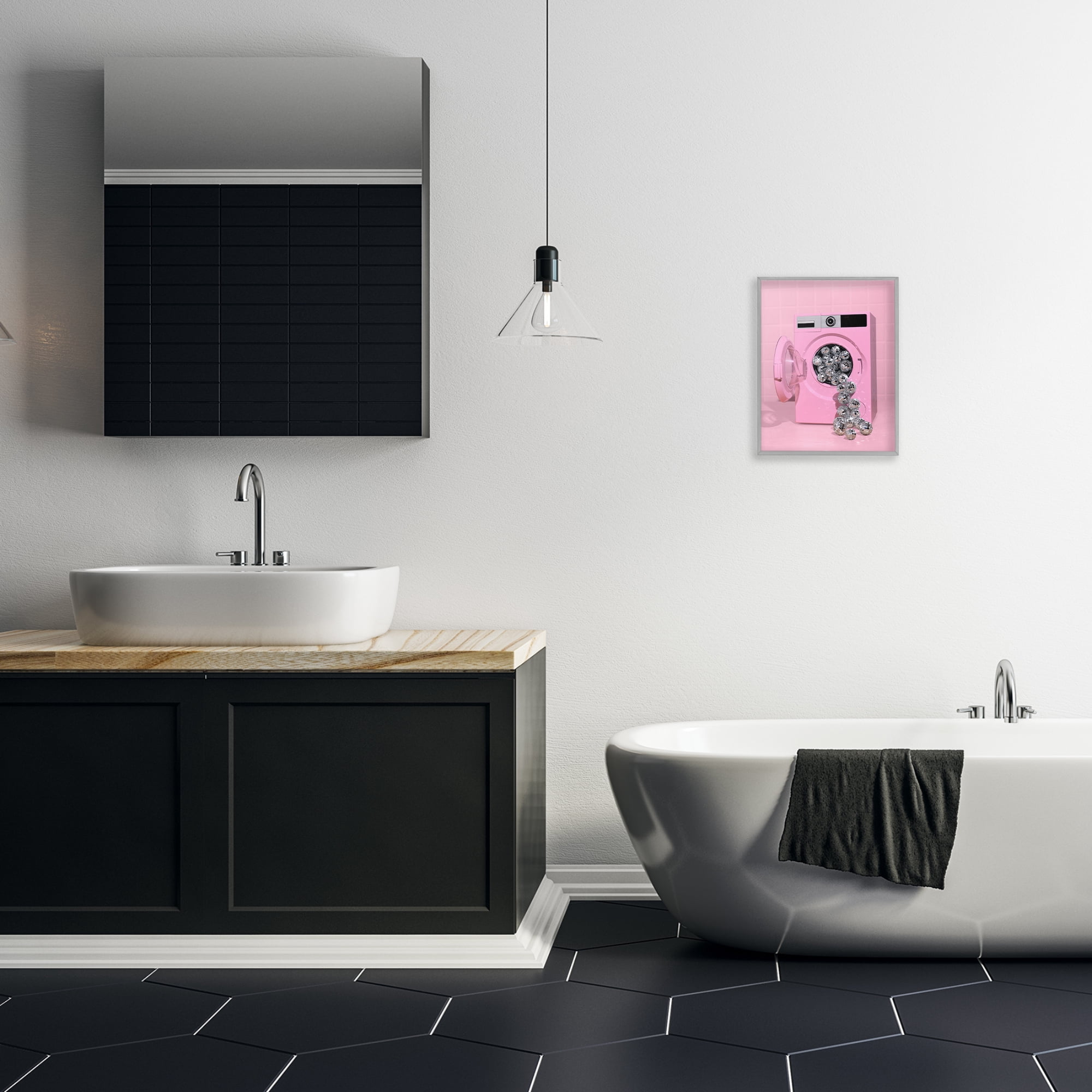 Stupell Industries Disco Laundry Machine over Pink Gray Framed Giclee Art, design by LISH Creative