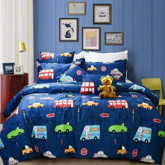 LAICAIW Car Duvet Cover Twin, 3 Pieces Luxury Soft Microfiber Cars Twin Bedding Set for Boys Girls, Cute Cartoon Cars Print duvet cover, with Zipper Closure Ties, Extremely Durable, Easy Care (Cars,