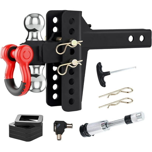 Adjustable Trailer Hitch, Ball Mount with Rotatable Tow Shackle&Anti-Theft Locking Hitch Pin&Hook, Fits 2 inch Receiver, 2-in,2-5/16-in Hitch Ball, Heavy-Duty Towing Hitch with Shackle
