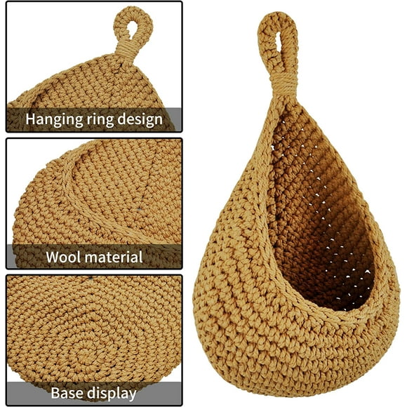 Zshan 1 Piece Hanging Fruit Basket with Vegetable Pockets Hanging Orchid Flower Pot Cotton Rope and Braided Twine