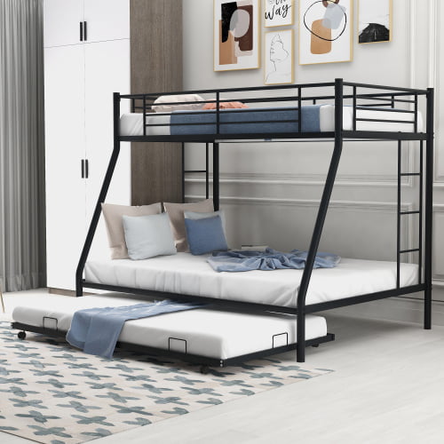 Modern Metal Bed Bunk Bed with Ladder for Kids Twin Size Gray 