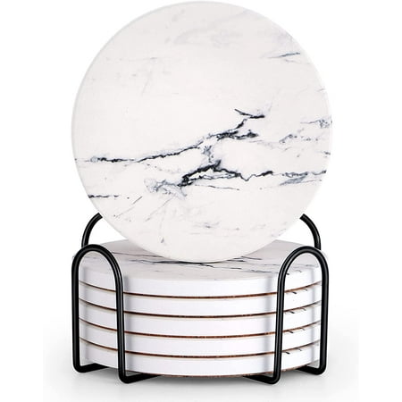 

Coasters with Holder Absorbent Coasters Set of 6 Ceramic Coasters Marble Style Drink Coasters with Cork Base Bar Coa