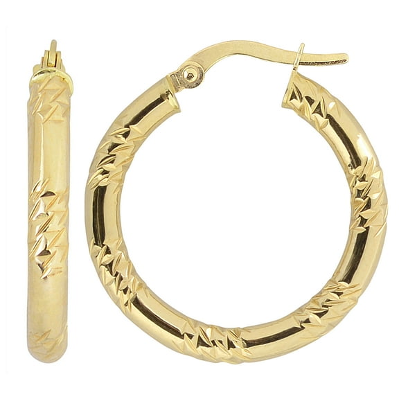 KoolJewelry 10k Yellow Gold 3x20mm Diamond-cut and High Polish Hoop Earrings