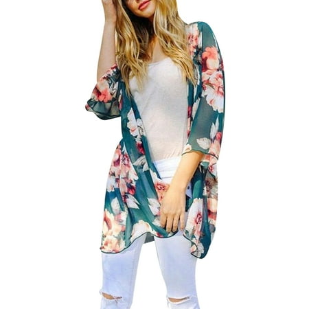 Leopard Silk Cardigan Utowu Women Leopard Print Kimono Coats Long Sleeve Cardigan Jacket Beach Cover Up Tops ()